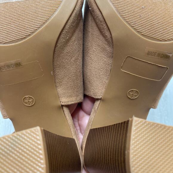 Lulus Women's Budding Romance Tan Stacked Heel Peep Toe Heels Size 9 - Picture 8 of 11